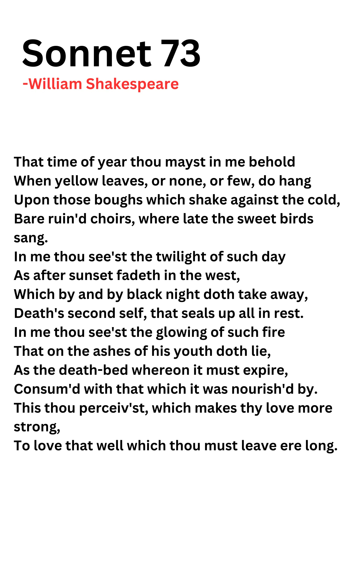 Sonnet 73 by William Shakespeare- Summary & Analysis