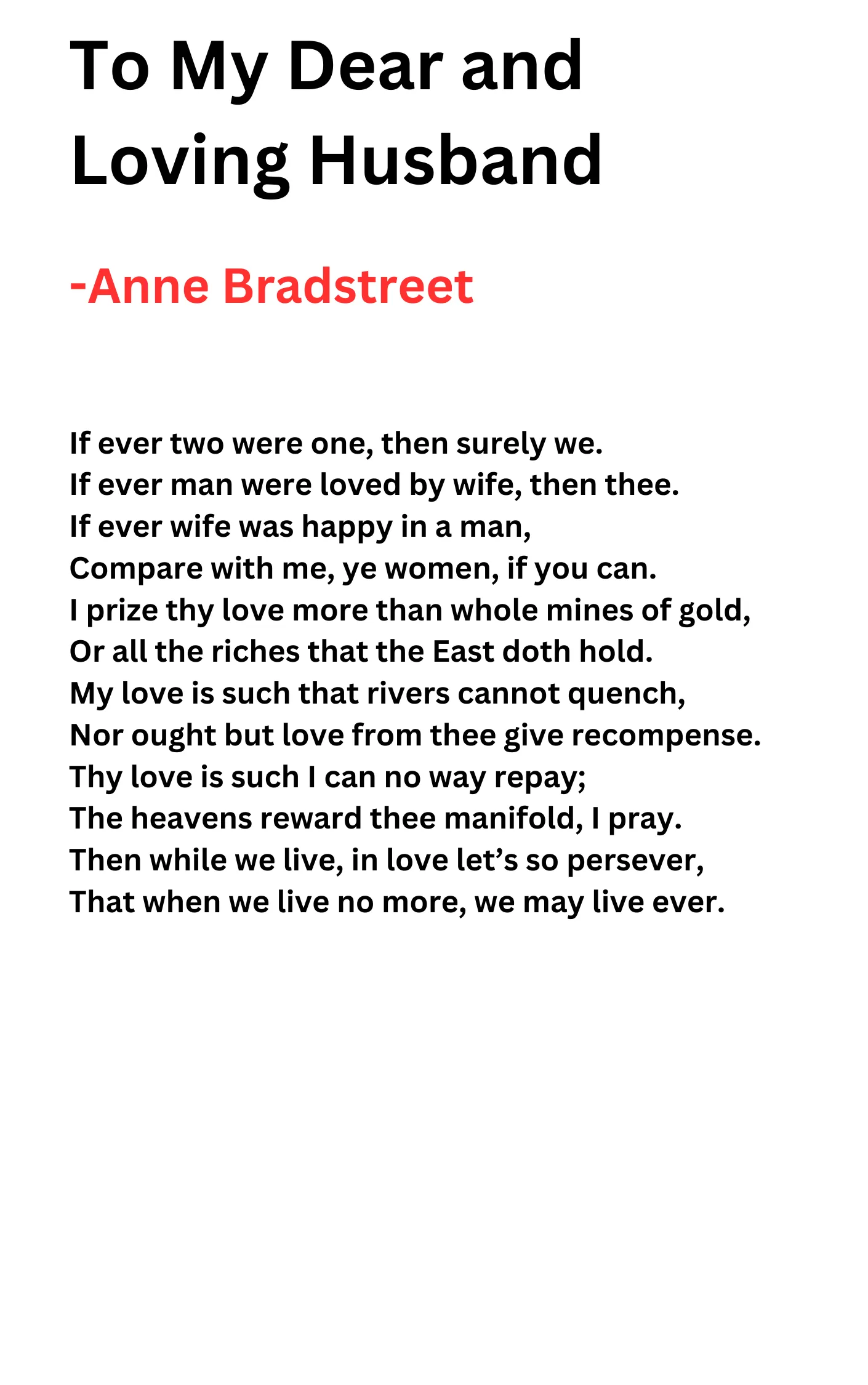 To My Dear and Loving Husband by Anne Bradstreet- Summary & Analysis